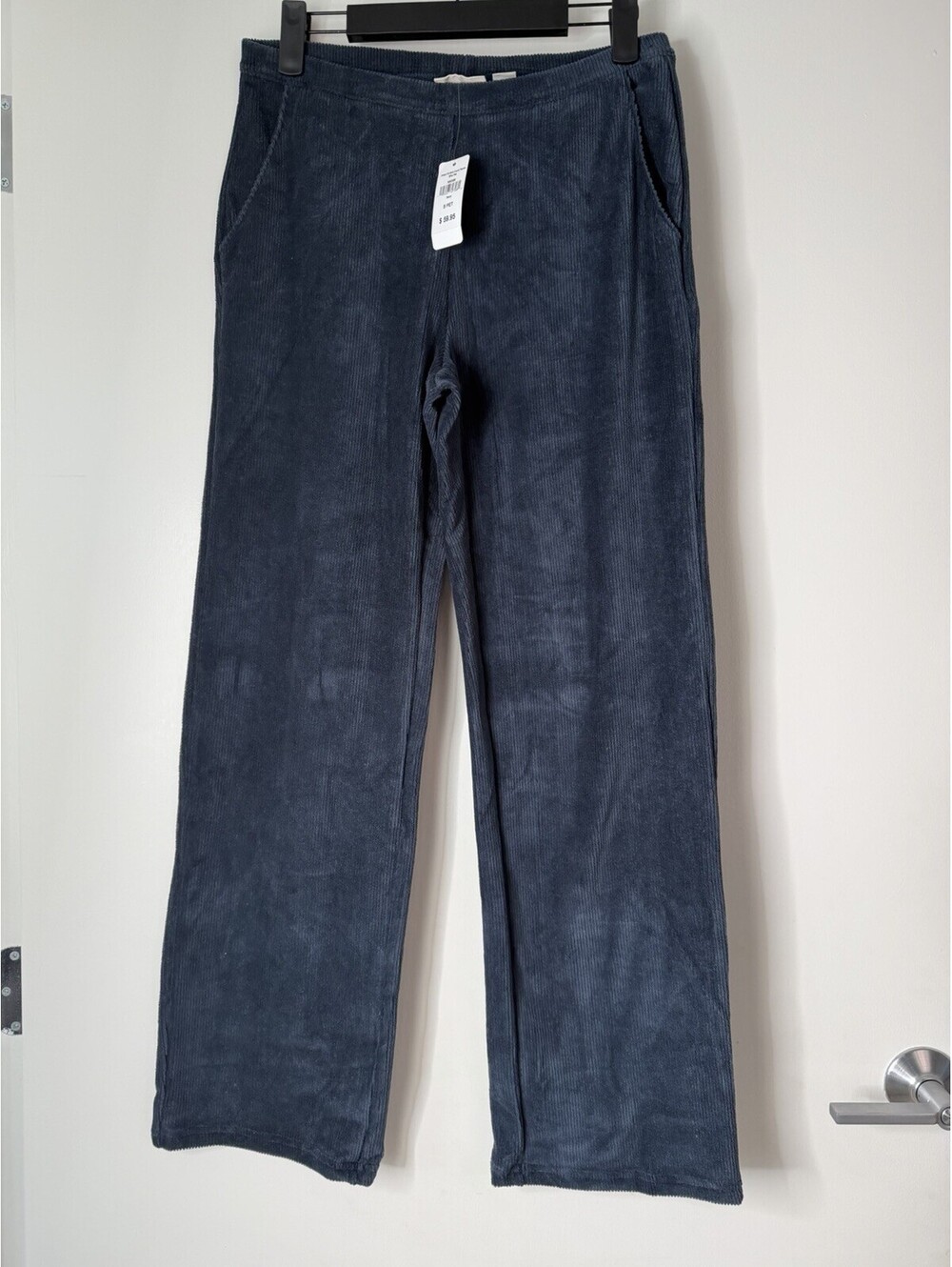 LLBean Perfect Fit Knit Cords Straight Leg Elastic Waist Blue Ladies Pants Small